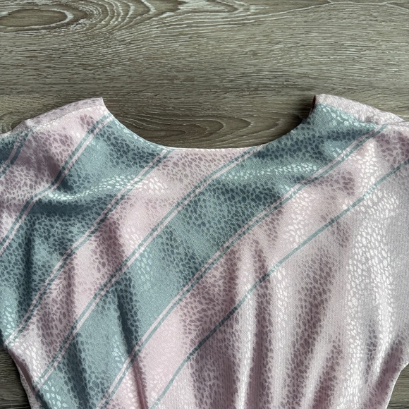 Chic Vintage 80s Satin Baby pink and Grey Midi Dress - Picture 4 of 10